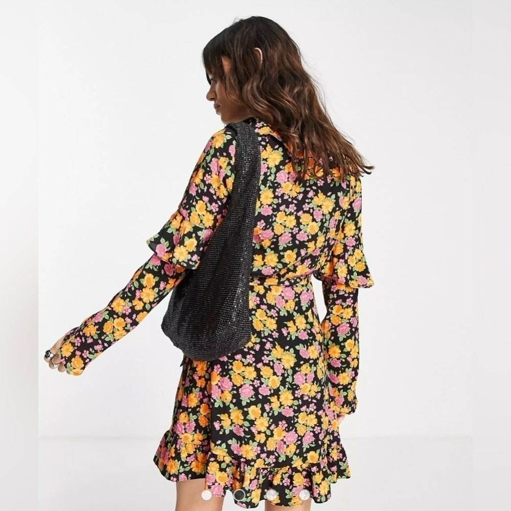 NWT Topshop Rose Ruffle Wrap Mini Dress Size 10 - Picture 2 of 13